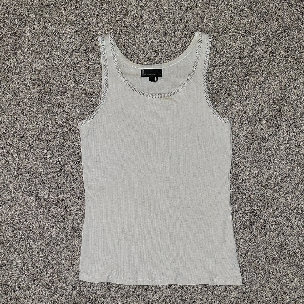 i jeans by Buffalo Light Tan Ribbed Scoop Tank